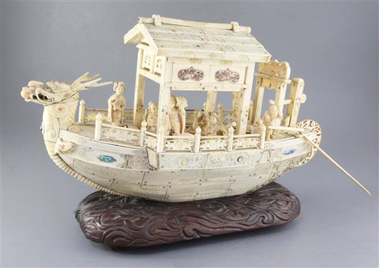 A large Japanese sectional ivory and shibayama style model of a ship, Meiji period, total length 58.5cm